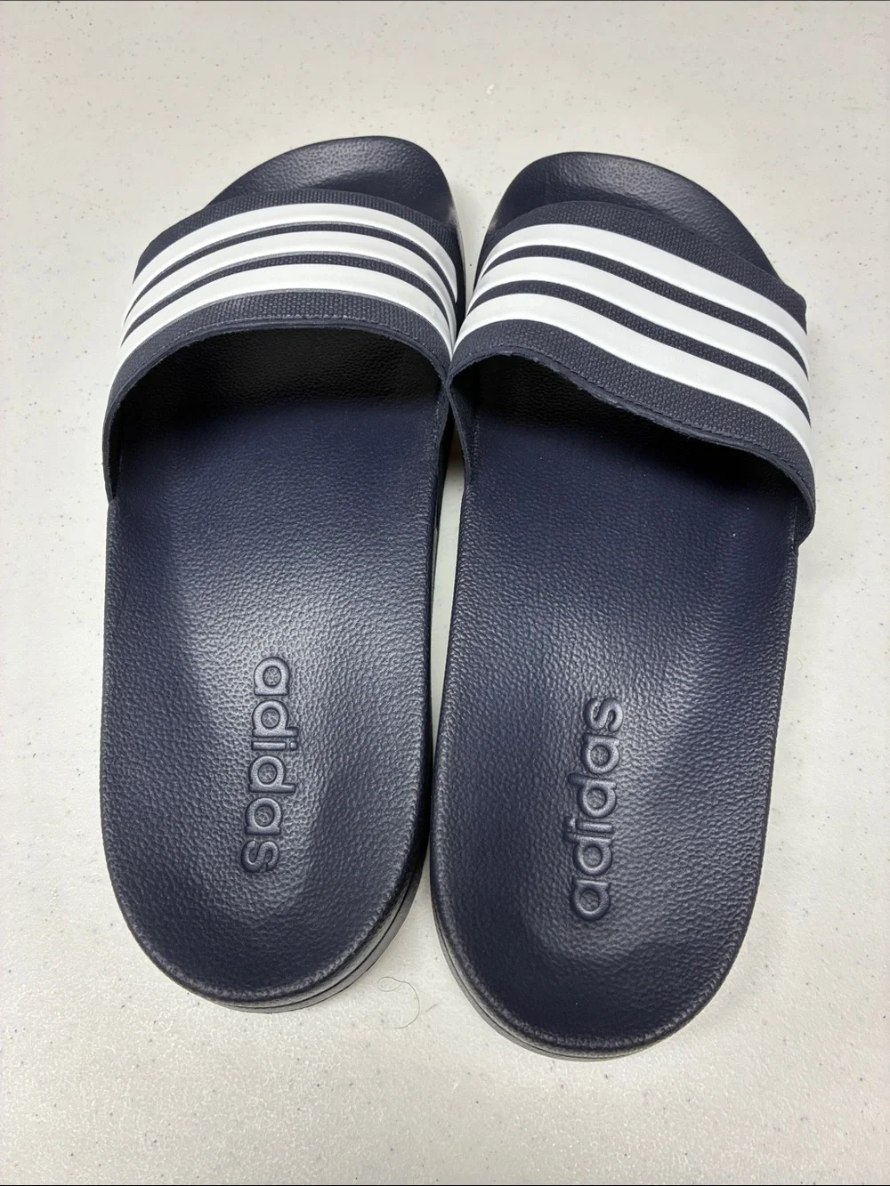 Adidas Cloudfoam Comfort Slide Sandals Navy White Stripes Size 11